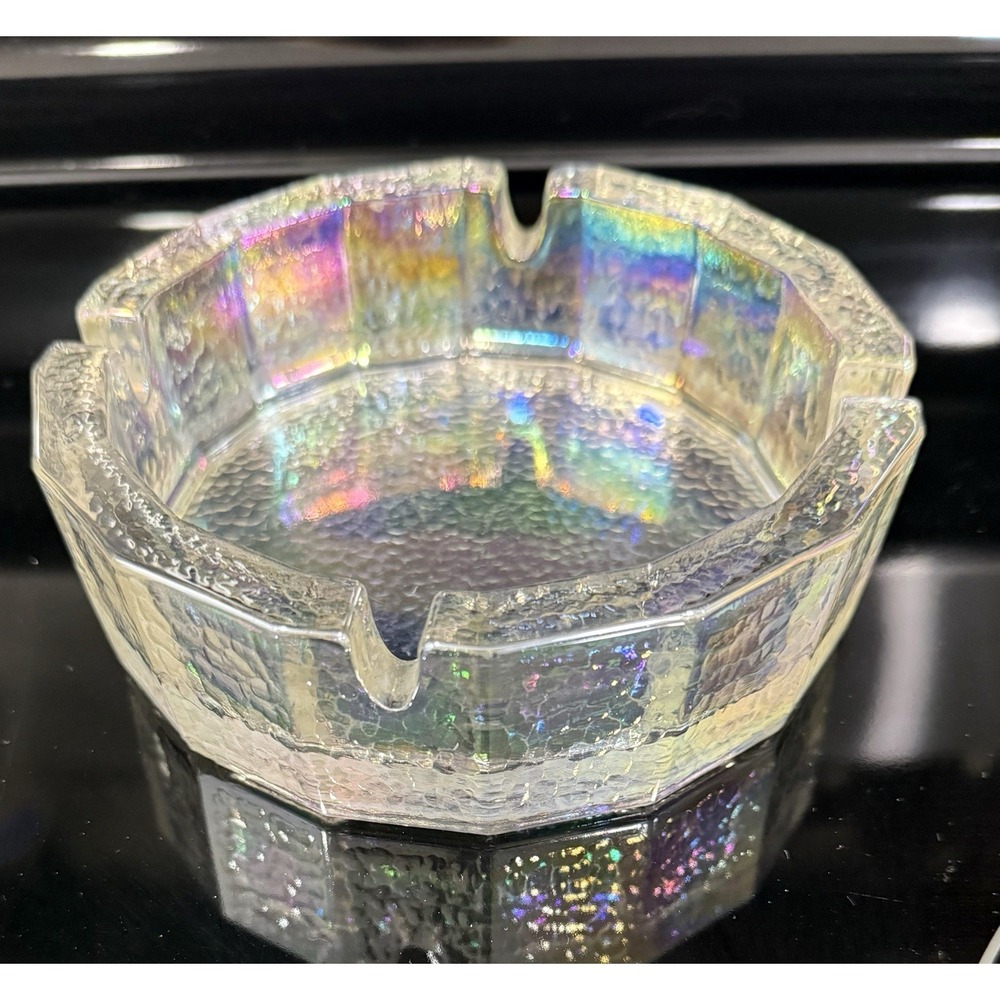Blenko Iridescent Colors Pebblegrain 6-Inch Carnival Glass Ashtray Vintage MCM